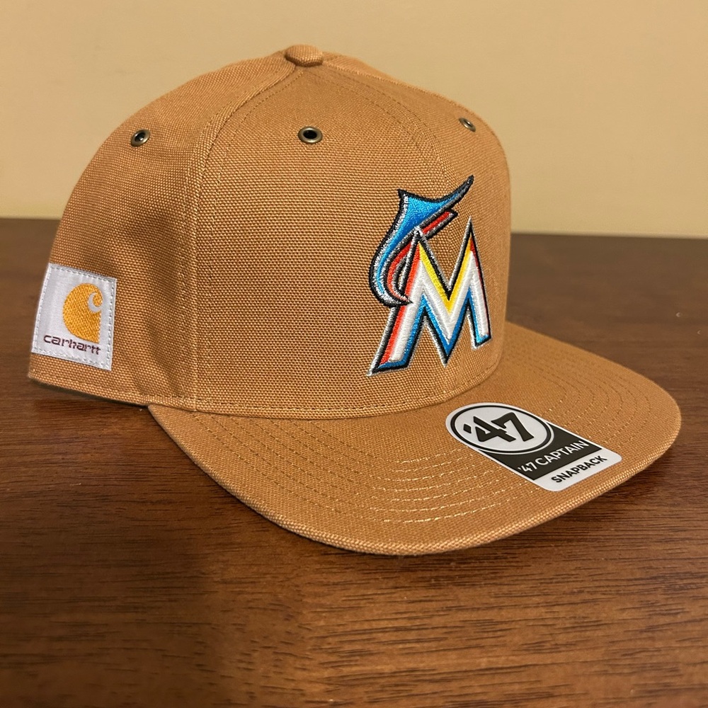 Miami Marlins Carhartt x '47 Captain Hat Duck Cloth Brown OSFM NEW SAMPLE